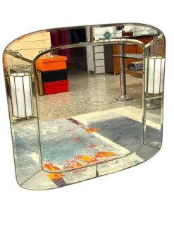 Pamono Hollywood Regency Wall Mirror with Wall Lights, 1970s><noscript><img width=