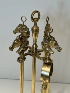Discount Pamono Horse Head Fire Tools in Brass in the style of the Maison Jansen, 1950s, Set of 5
