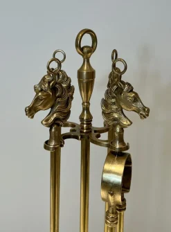 Discount Pamono Horse Head Fire Tools in Brass in the style of the Maison Jansen, 1950s, Set of 5