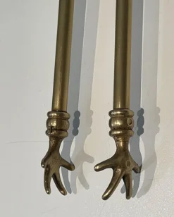 Discount Pamono Horse Head Fire Tools in Brass in the style of the Maison Jansen, 1950s, Set of 5