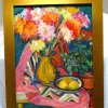 Pamono Huguette Baudrot, Ochre Vase and Orange Flowers, 1950s, Oil on Canvas> Contemporary|Painting