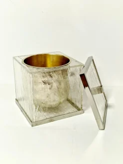 Pamono Ice Acrylic Glass and Steel Ice Bucket, Italy, 1970s><noscript><img width=