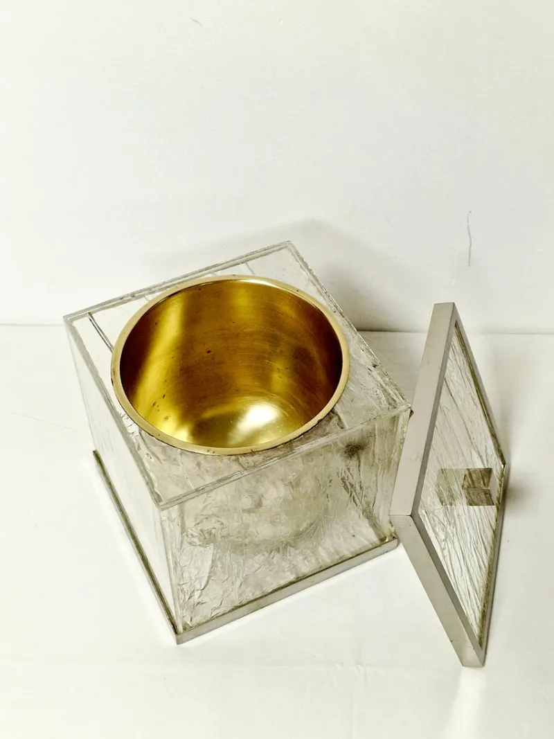 Pamono Ice Acrylic Glass and Steel Ice Bucket, Italy, 1970s> Ice Buckets & Wine Coolers