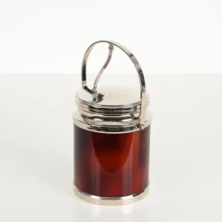 Pamono Ice Bucket with Tongs in Tortoiseshell Style Acrylic Glass and Chrome from Alpac, France, 1970s, Set of 2><noscript><img width=
