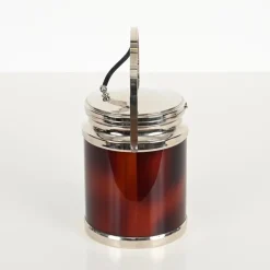 Pamono Ice Bucket with Tongs in Tortoiseshell Style Acrylic Glass and Chrome from Alpac, France, 1970s, Set of 2><noscript><img width=