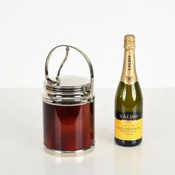 Pamono Ice Bucket with Tongs in Tortoiseshell Style Acrylic Glass and Chrome from Alpac, France, 1970s, Set of 2><noscript><img width=