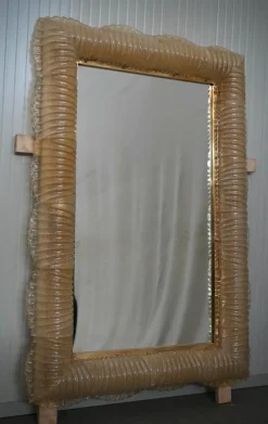 Outlet Pamono Illuminated Golden Murano Glass and Brass Wall Mirror, 2000