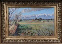 Best Pamono Impressionist Artist, Autumn Landscape, 20th Century, Oil on Canvas, Framed