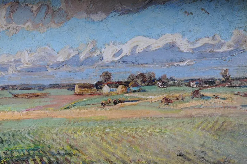Best Pamono Impressionist Artist, Autumn Landscape, 20th Century, Oil on Canvas, Framed