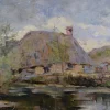 Outlet Pamono Impressionist Artist, Thatched Cottage by Stream, 1890s-1910s, Oil on Canvas