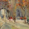 Hot Pamono Impressionist Autumn Cityscape, Late 20th-Century, Oil on Canvas, Framed