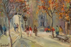 Hot Pamono Impressionist Autumn Cityscape, Late 20th-Century, Oil on Canvas, Framed