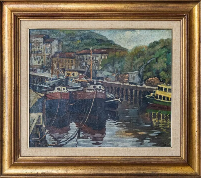New Pamono Impressionist Harbour Scene, 1960s, Oil on Canvas, Framed