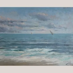 Pamono Impressionist Seascape with Sailboats, Oil on Canvas, Framed> Impressionist