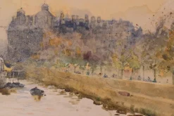 Discount Pamono Impressionist Temple Pier London, 1910s, Watercolour on Canvas, Framed