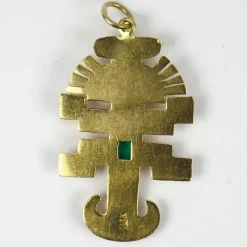 Pamono Inca God Icon 18k Yellow Gold Emerald Charm Pendant, 1960s><noscript><img width=