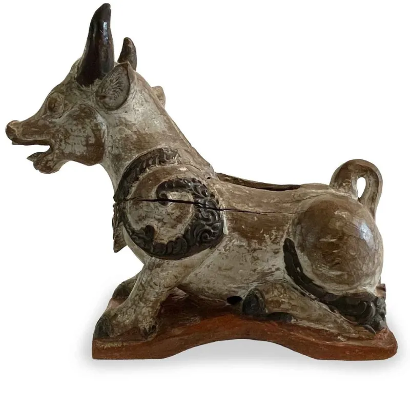 Pamono Indian Artist, Nandi Cow Sculpture, 1800s, Carved and Lacquered Wood