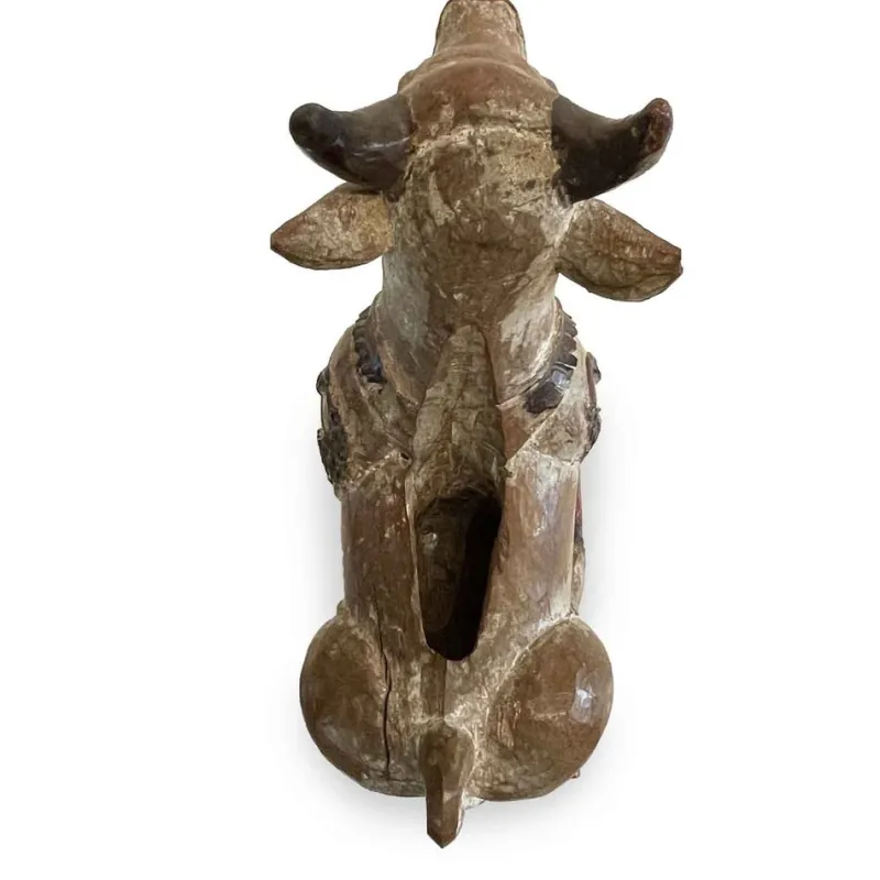 Pamono Indian Artist, Nandi Cow Sculpture, 1800s, Carved and Lacquered Wood