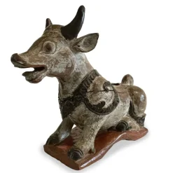 Pamono Indian Artist, Nandi Cow Sculpture, 1800s, Carved and Lacquered Wood