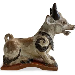 Pamono Indian Artist, Nandi Cow Sculpture, 1800s, Carved and Lacquered Wood