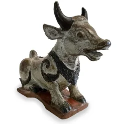 Pamono Indian Artist, Nandi Cow Sculpture, 1800s, Carved and Lacquered Wood