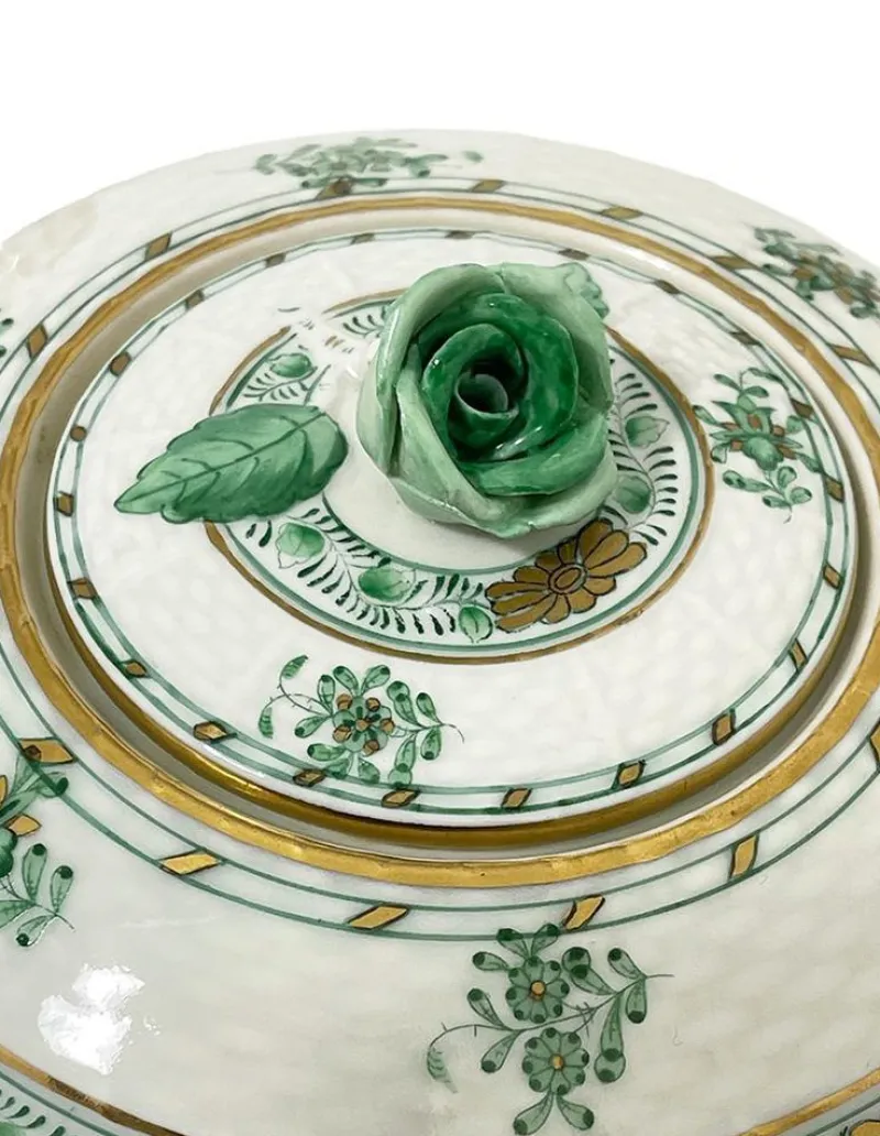Pamono Indian Basket Green Pattern Porcelain Tea Service for 12 from Herend, Hungary, 1930s, Set of 27> Coffee & Tea Service