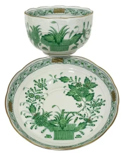 Pamono Indian Basket Green Pattern Porcelain Tea Service for 12 from Herend, Hungary, 1930s, Set of 27><noscript><img width=