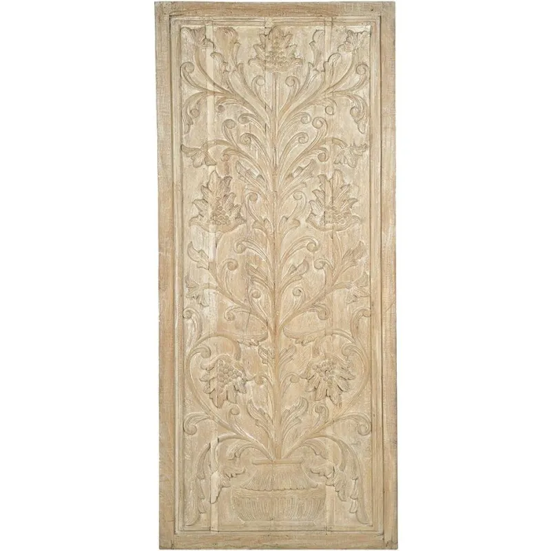 Pamono Indian Carved Wooden Wall Panel with Floral Decoration> Wall Decor