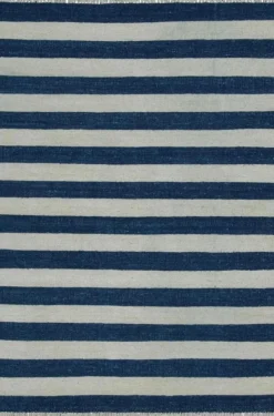 Pamono Indian Dhurrie Rug with Blue and White Stripes from R&K Principal Jahanshah Nazmiyal> Carpets & Textiles|Carpets & Textiles