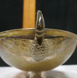 Pamono Indian Oval Beaten Brass Dish with Swan Handles, 1900s><noscript><img width=