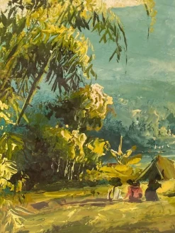 Outlet Pamono Indochinese Rice Field, 1950s, Oil on Canvas, Framed