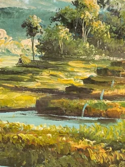Outlet Pamono Indochinese Rice Field, 1950s, Oil on Canvas, Framed
