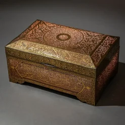 Pamono Indo-Middle Eastern Iron Koftgari Casket, Late 19th Century><noscript><img width=