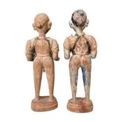 Discount Pamono Indonesian Artist, Female Sculptures, Late 18th Century, Carved and Lacquered Wood, Set of 2