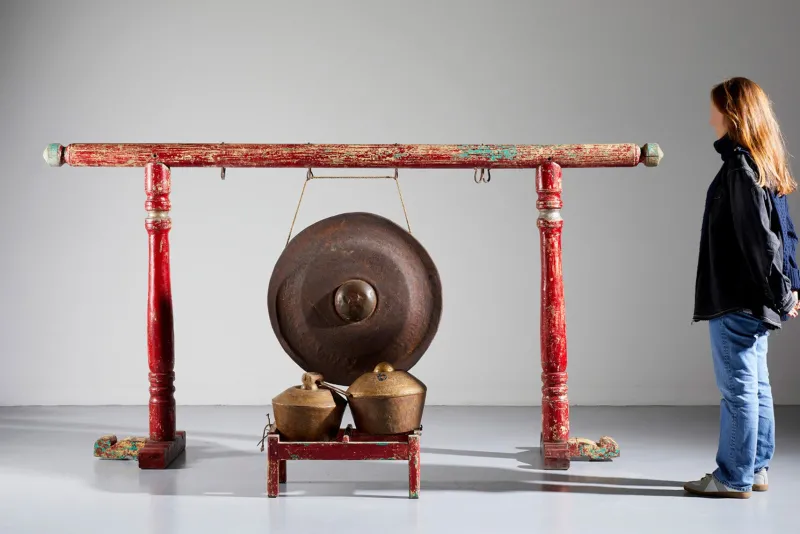 Pamono Indonesian Traditional Gong and Bonang, 1800s, Set of 2> Garden Accessories