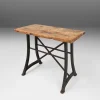 Pamono Industrial Bistro Table with Cast Iron Legs and Wooden Top, Belgium, 1920s> Worktables & Workbenches