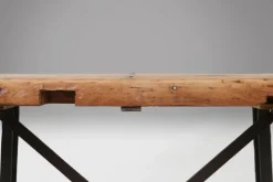Pamono Industrial Bistro Table with Cast Iron Legs and Wooden Top, Belgium, 1920s> Worktables & Workbenches