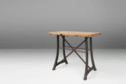 Pamono Industrial Bistro Table with Cast Iron Legs and Wooden Top, Belgium, 1920s><noscript><img width=
