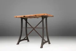 Pamono Industrial Bistro Table with Cast Iron Legs and Wooden Top, Belgium, 1920s><noscript><img width=