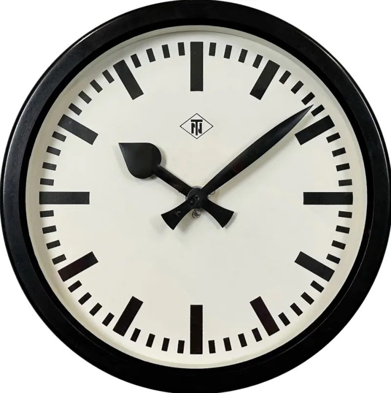Sale Pamono Industrial Black Bakelite Station Wall Clock from TN, 1940s
