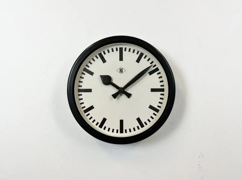 Sale Pamono Industrial Black Bakelite Station Wall Clock from TN, 1940s