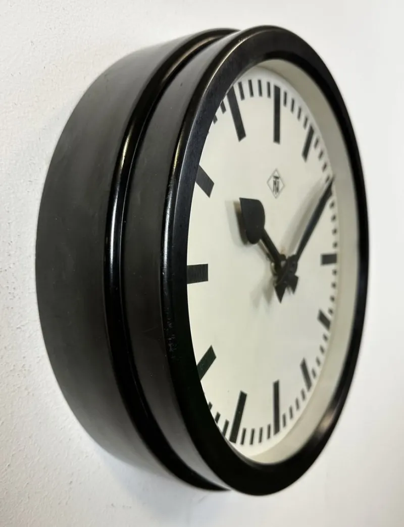Sale Pamono Industrial Black Bakelite Station Wall Clock from TN, 1940s