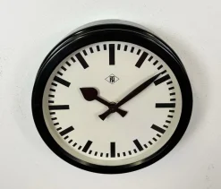 Sale Pamono Industrial Black Bakelite Station Wall Clock from TN, 1940s