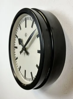 Sale Pamono Industrial Black Bakelite Station Wall Clock from TN, 1940s