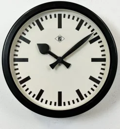 Sale Pamono Industrial Black Bakelite Station Wall Clock from TN, 1940s