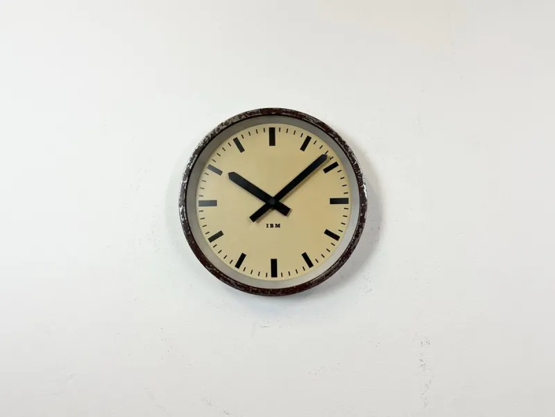 Clearance Pamono Industrial Brown Factory Wall Clock from IBM, 1950s