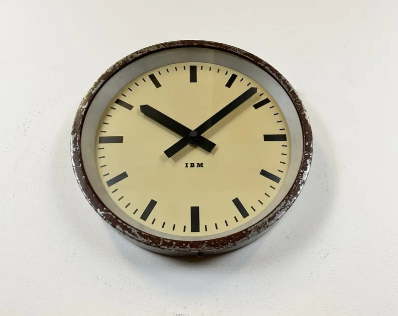 Clearance Pamono Industrial Brown Factory Wall Clock from IBM, 1950s