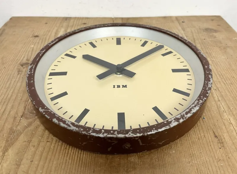 Clearance Pamono Industrial Brown Factory Wall Clock from IBM, 1950s