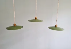 Pamono Industrial Green Pendant Lights, 1940s, Set of 3