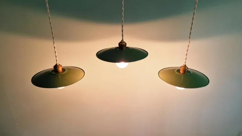 Pamono Industrial Green Pendant Lights, 1940s, Set of 3